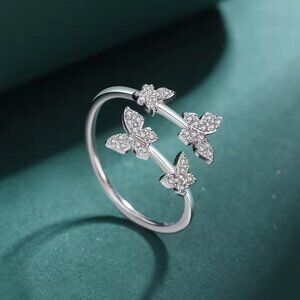 Adjustable Shank 4 Butterflies Ring 925 Sterling Silver